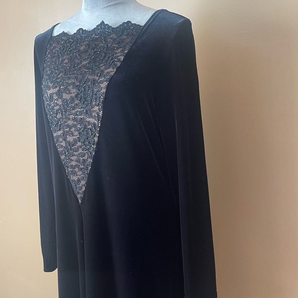 Jeffrey + Dara Vintage Velvet Evening Long-Sleeve Dress with Lace Insert size 14 - Picture 3 of 8